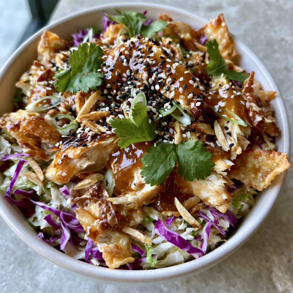 Chinois Chicken Salad: The Ultimate Gourmet Recipe for a Crunchy Asian-Style Feast 2 Close up of Chinois Chicken Salad featuring moist rotisserie chicken chunks and vibrant purple cabbage slivers. (Chinois Chicken Salad)