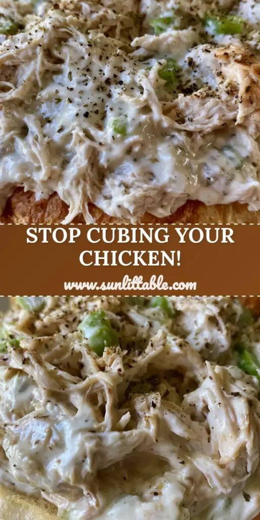 Classic Carol Chicken Salad: The Ultimate Southern Shredded Chicken Recipe 4 An extreme close-up of a Classic Carol Chicken Salad on a toasted croissant with visible shredded fibers and creamy dressing.