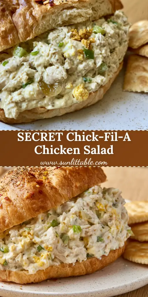 Chick-Fil-A Copycat Chicken Salad: The Ultimate Discontinued Classic Recipe 4 A close-up of a Chick-Fil-A Copycat Chicken Salad sandwich on a toasted croissant with celery flecks and golden egg yolk crumbles.