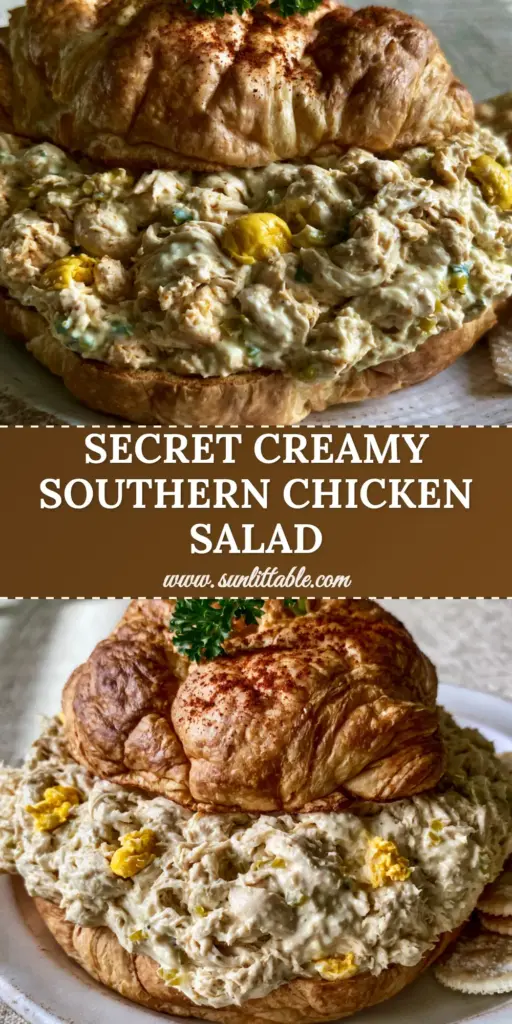 Chicken Salad Chick Olivia's Old South Copycat Recipe 4 A close-up smartphone photo of a toasted croissant sandwich filled with Chicken Salad Chick Olivia's Old South, garnished with parsley and paprika next to saltine crackers.