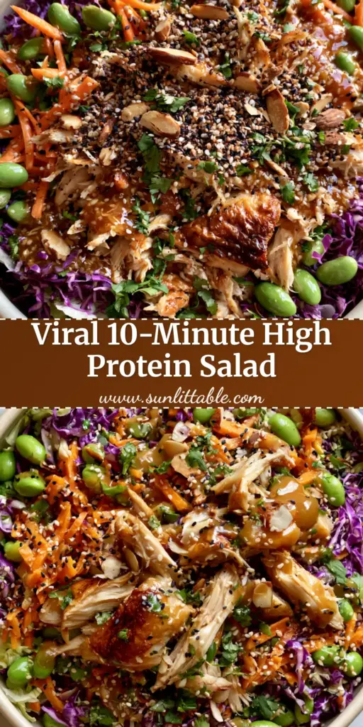 Asian Chicken Crunch Salad with Glossy Sesame Ginger Dressing 3 A top-down macro shot of a vibrant Asian chicken crunch salad in a cream ceramic bowl featuring shredded cabbage and glossy dressing.