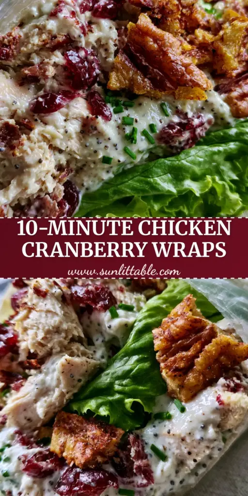 Chicken Cranberry Pecan Salad Wraps with Creamy Poppyseed Dressing 4 A close-up cross section of Chicken Cranberry Pecan Salad Wraps showing the creamy poppyseed dressing, ruby cranberries, and toasted pecans. (Chicken Cranberry Pecan Salad Wraps)