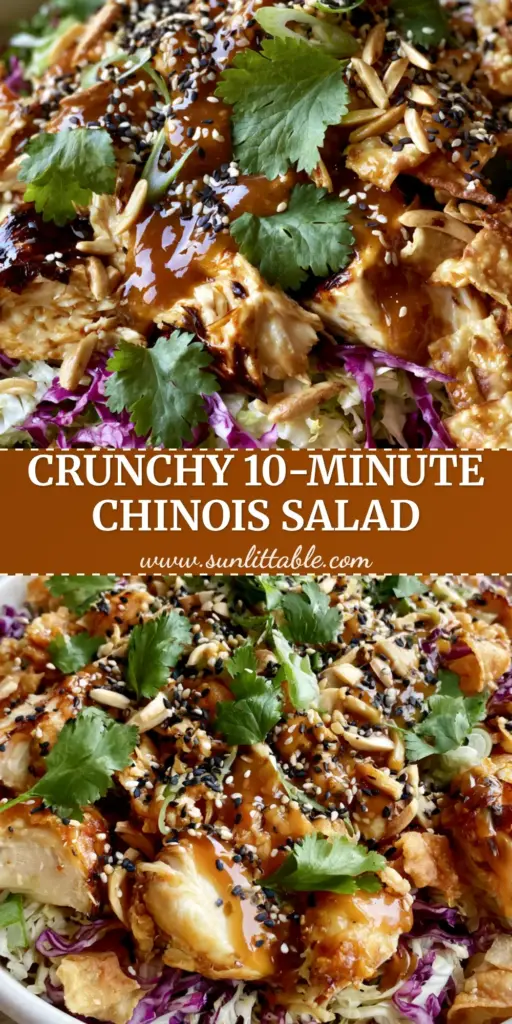 Chinois Chicken Salad: The Ultimate Gourmet Recipe for a Crunchy Asian-Style Feast 5 Gourmet Chinois Chicken Salad in a white bowl with hand-torn chicken, purple cabbage, and golden wonton strips. (Chinois Chicken Salad)