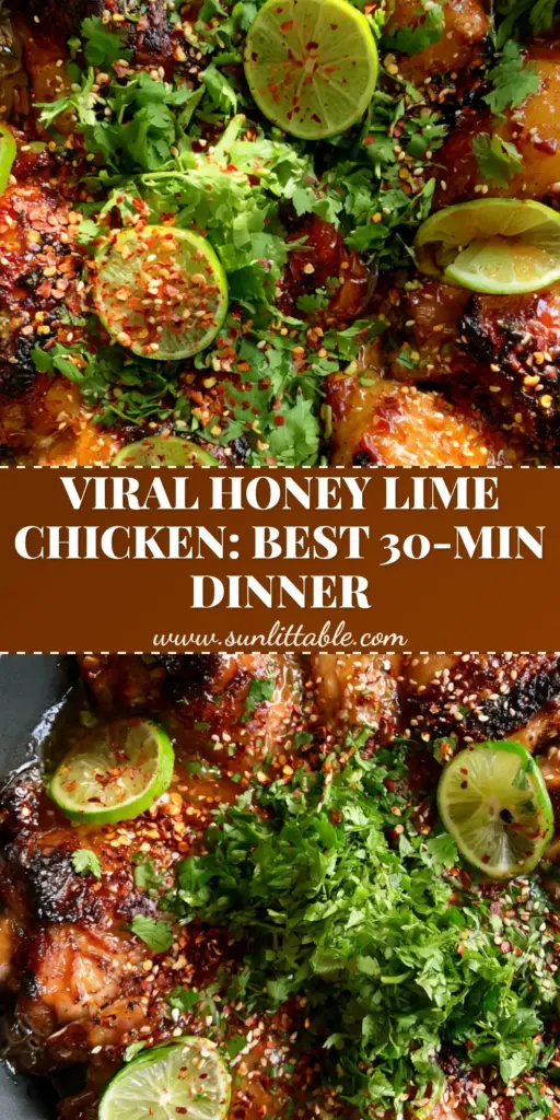 A top-down view of a black cast iron skillet filled with sliced honey lime chicken recipe showing dark caramelized edges and a shimmering amber glaze.
