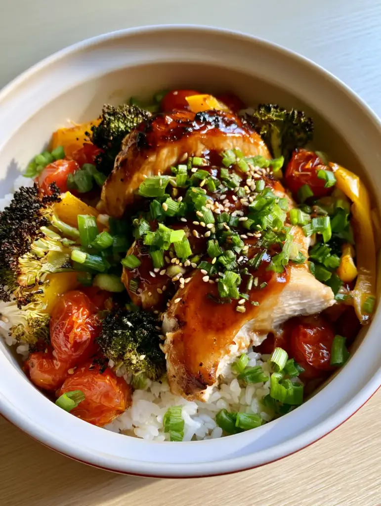Easy family dinner recipes: The Ultimate Honey Garlic Chicken and Jasmine Rice Bake 2 Smartphone photo of succulent seared chicken slices with a thick glossy glaze and charred broccoli tips. (easy family dinner recipes)