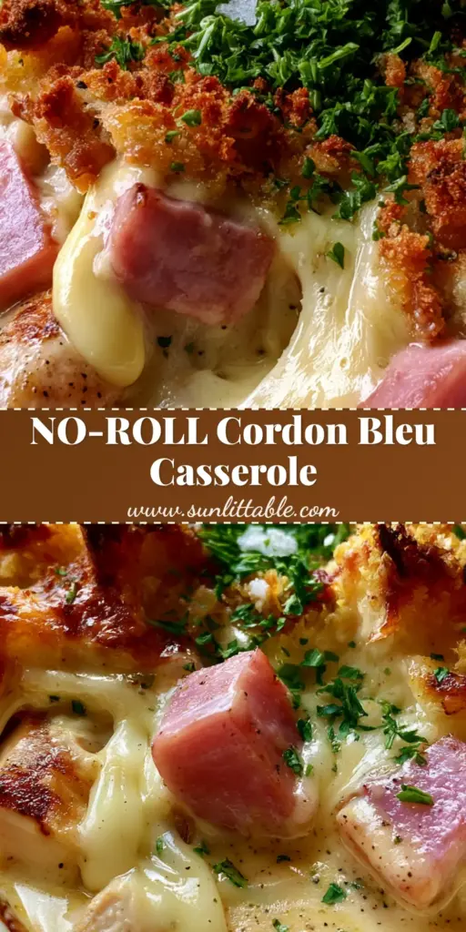 Chicken Cordon Bleu Recipe: The Ultimate Bubbly Casserole with Golden Panko Crust 4 Close-up of a bubbling Chicken Cordon Bleu casserole with a thick golden panko crust and melted Swiss cheese. (Chicken Cordon Bleu recipe)