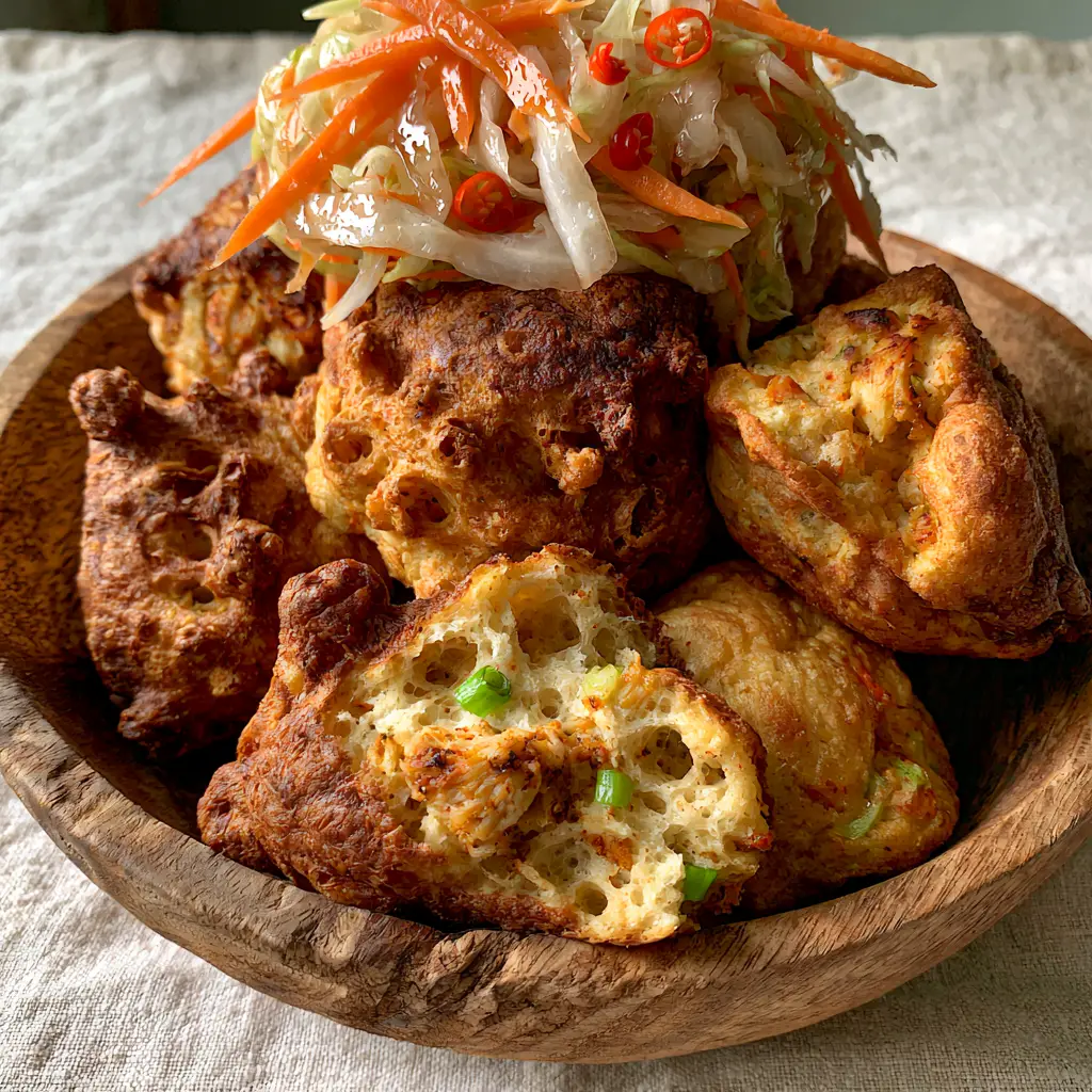 Haitian Chicken Fritters: Authentic Crispy Marinad Recipe 2 Close-up of craggy, crispy texture on Haitian chicken fritters showing small nooks and crannies. (Haitian chicken fritters)
