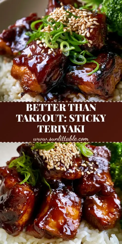 Gluten Free Teriyaki Chicken with a Glossy Mahogany Glaze 4 A minimalist white bowl filled with Gluten Free Teriyaki Chicken chunks in a glossy mahogany sauce, served with jasmine rice and emerald green broccoli.
