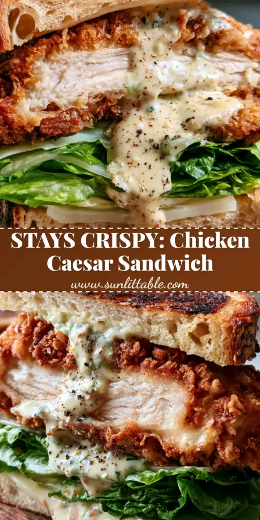 Chicken Caesar Sandwich: The Ultimate Crispy Panko Fried Chicken Guide 4 A close-up handheld photo of a gourmet chicken Caesar sandwich with crispy panko chicken and charred sourdough.
