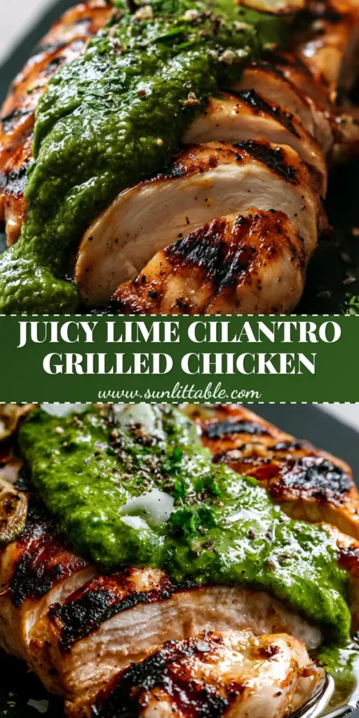 Lime Cilantro Grilled Chicken with Thick Zesty Chimichurri Sauce 4 A top-down view of lime cilantro grilled chicken on a dark slate platter, featuring deep grill marks and vibrant emerald chimichurri sauce.
