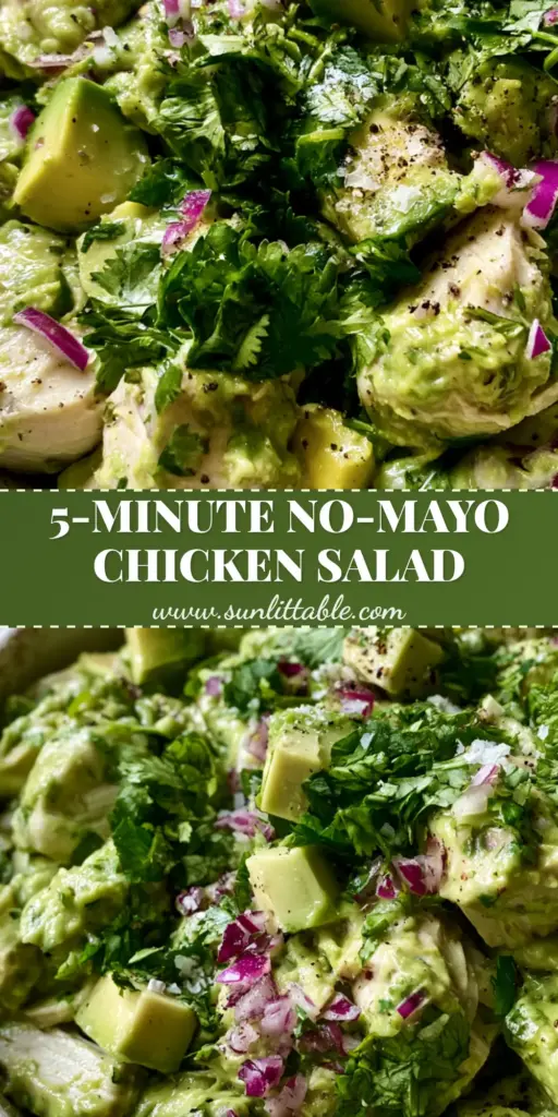 Avocado Chicken Salad Recipe: The Ultimate Creamy and Healthy Gourmet Guide 3 A close-up shot of avocado chicken salad featuring shredded chicken, 1cm avocado cubes, and vibrant red onion in a white bowl. (avocado chicken salad)