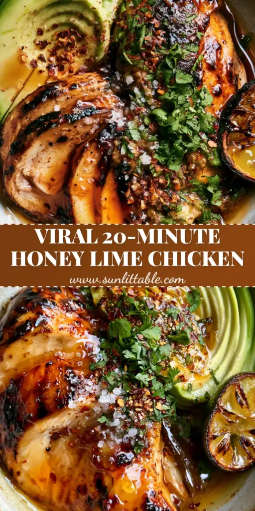 Honey Lime Chicken and Avocado Recipe: A Sticky, Citrus-Glazed Masterpiece 4 A close-up of glazed honey lime chicken strips with fanned avocado and cilantro in a rustic bowl. (honey lime chicken and avocado recipe)