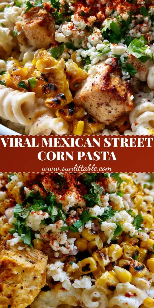Mexican Street Corn Chicken Pasta Salad with Zesty Lime Crema 4 A vibrant bowl of mexican street corn chicken pasta salad with charred corn, seared chicken, and a dusting of tajin seasoning.