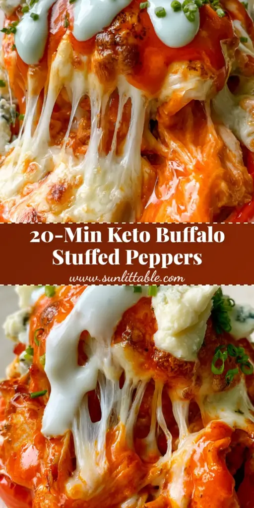 Buffalo Chicken Stuffed Peppers: The Ultimate Cheesy Roasted Pepper Boats 4 A close-up vertical shot of buffalo chicken stuffed peppers featuring a dramatic mozzarella cheese pull and a zigzag ranch drizzle.