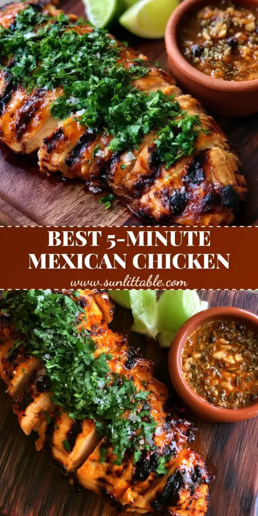 Mexican Chicken Marinade: The Ultimate Smoky Citrus Glaze for Juicy Grilled Chicken 4 Sliced grilled chicken on a wood board with Mexican chicken marinade glaze, cilantro, and lime wedges.
