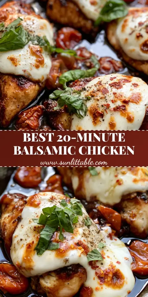 Balsamic Chicken with Melted Mozzarella and Blistered Tomatoes 4 A rustic skillet featuring balsamic chicken topped with melted mozzarella, blistered tomatoes, and fresh basil.