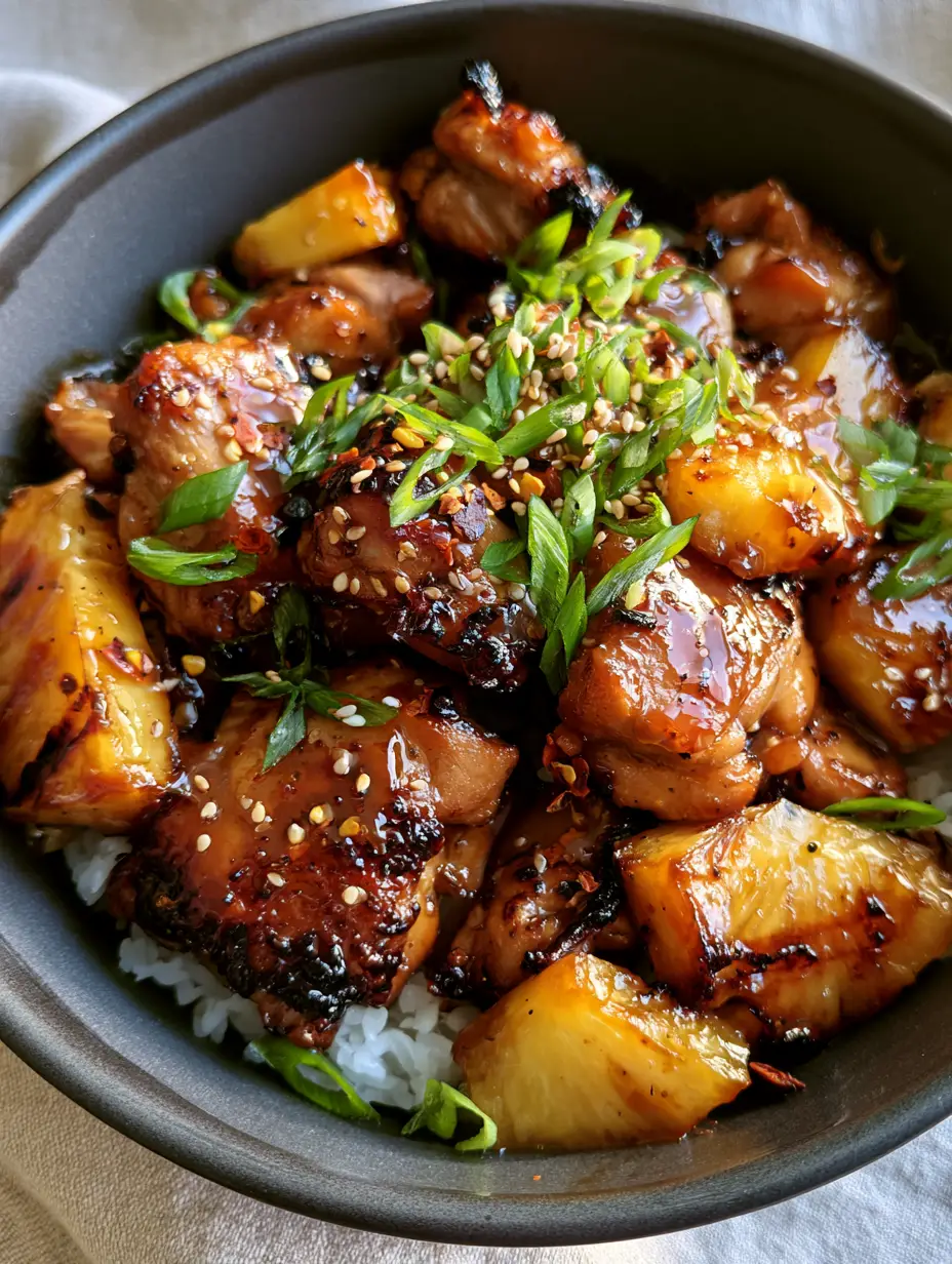 Pineapple Bourbon Chicken: The Ultimate Sticky Mahogany Glaze Recipe 3 Close up of bite-sized chicken thighs with caramelized crispy edges in a thick mahogany bourbon glaze. (pineapple bourbon chicken)