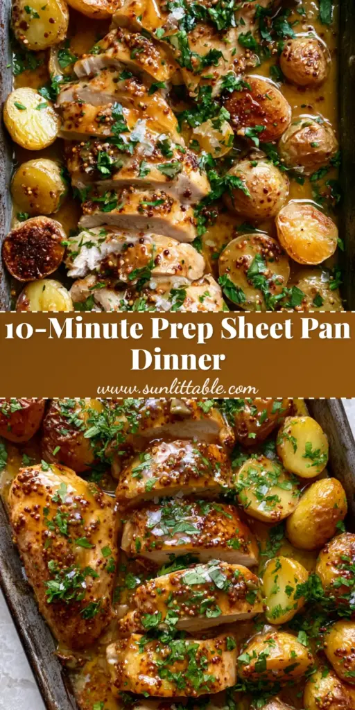 Honey Mustard Chicken and Potatoes with Crispy Charred Edges 3 Overhead smartphone photo of Honey Mustard Chicken and Potatoes on a dark sheet pan with glossy glaze and fresh parsley.