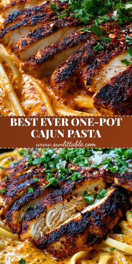 Cajun Chicken Linguine with Blackened Spice Rub and Creamy Sauce 4 A vertical shot of Cajun Chicken Linguine in a cast iron skillet with blackened chicken slices and vibrant orange cream sauce.