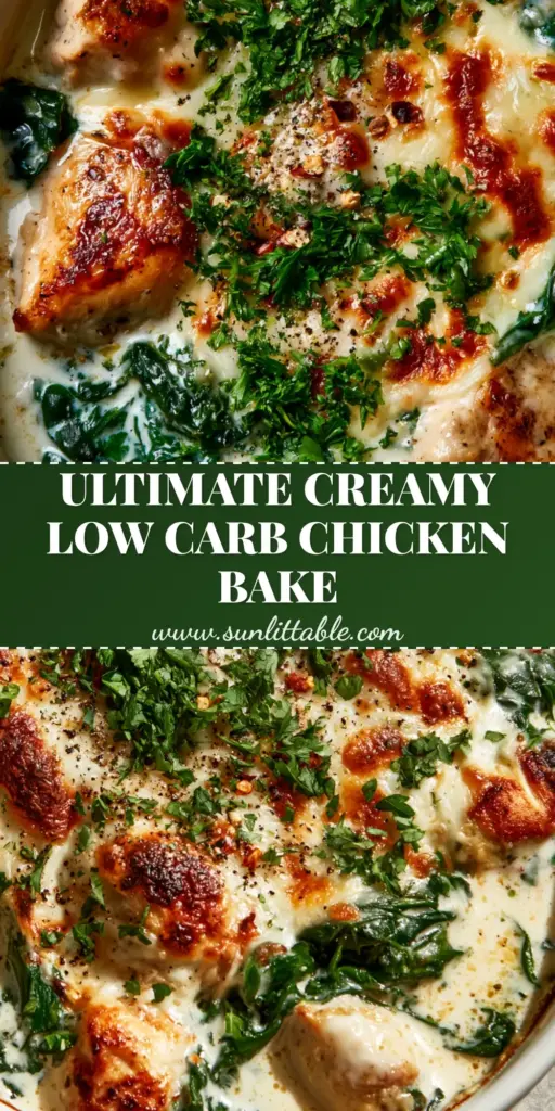 Chicken and Spinach Casserole: The Ultimate Creamy Comfort Dinner 4 Top-down view of Chicken and Spinach Casserole in a white dish with bubbling cream sauce and toasted mozzarella cheese.