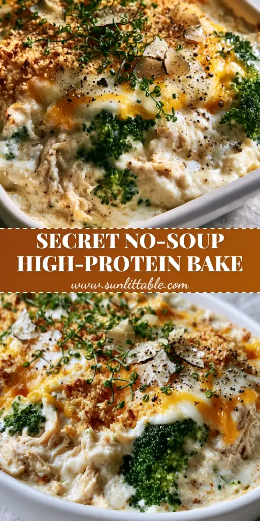 Chicken Casserole with Broccoli and Toasted Almond Crust 4 A gourmet chicken casserole in a white ceramic dish with melted cheddar, emerald broccoli, and a toasted almond crust.