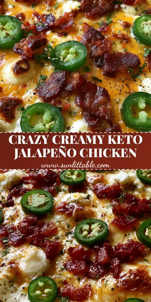 Jalapeño Popper Chicken Casserole: The Ultimate Cheesy Comfort Food 4 A bubbling white ceramic dish of Jalapeño Popper Chicken Casserole with melted golden cheese, fresh green pepper rounds, and mahogany bacon bits.
