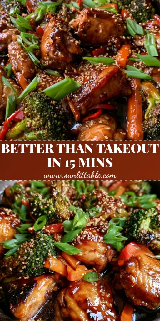 Chicken Stir Fry Recipe: The Ultimate Glossy Mahogany Stir Fry 3 A top-down view of a chicken stir fry recipe in a cast iron skillet with glossy mahogany sauce and charred broccoli. (chicken stir fry recipe)