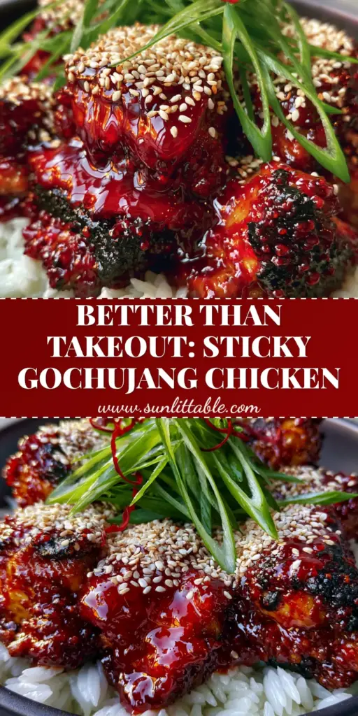 Sticky Honey Gochujang Chicken: The Ultimate 30-Minute Dinner 3 A handheld smartphone photo of Sticky Honey Gochujang Chicken featuring charred mahogany chicken pieces in a thick crimson glaze over white jasmine rice.