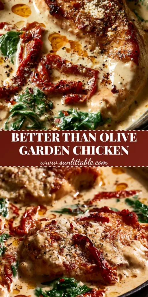 A rustic black cast iron skillet containing low carb Tuscan chicken with golden seared chicken breasts, thick ivory cream sauce, wilted spinach, and sun-dried tomatoes.