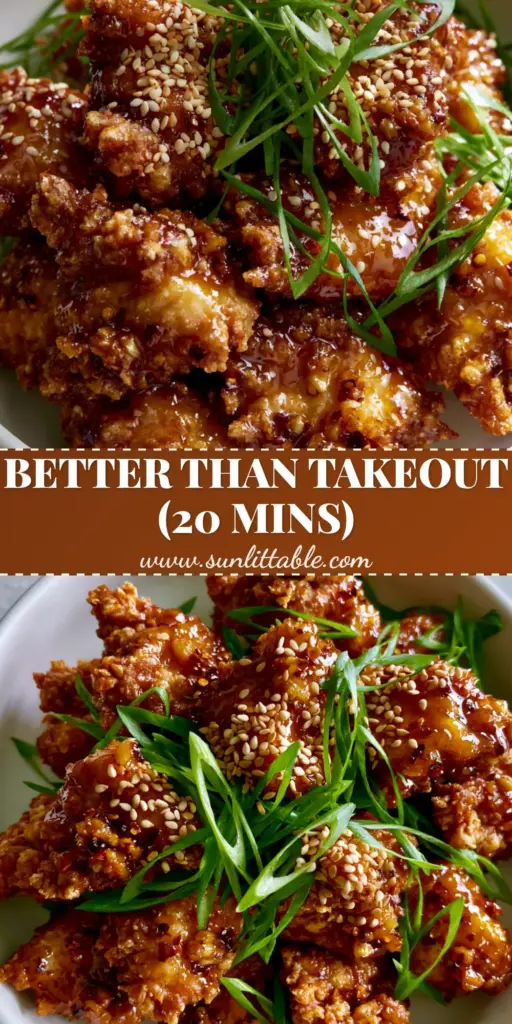 Chinese honey garlic chicken: The Ultimate Crispy Double-Fried Guide 4 A close-up of crispy Chinese honey garlic chicken in a white bowl, glistening with amber sauce and topped with sesame seeds and scallions.