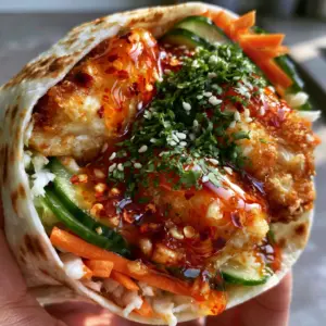 Extreme macro close-up of crispy breaded chicken dripping with translucent red sweet chili sauce and sesame seeds in a wrap.